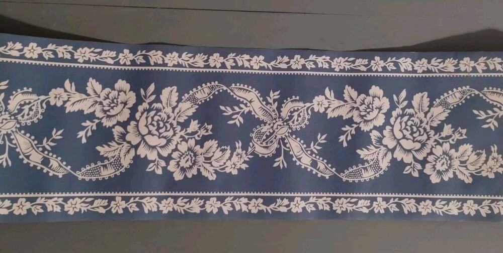 Nostalgia Wall Border - Ocean Blue - Floral Ribbons - New Old Stock - 5 yds